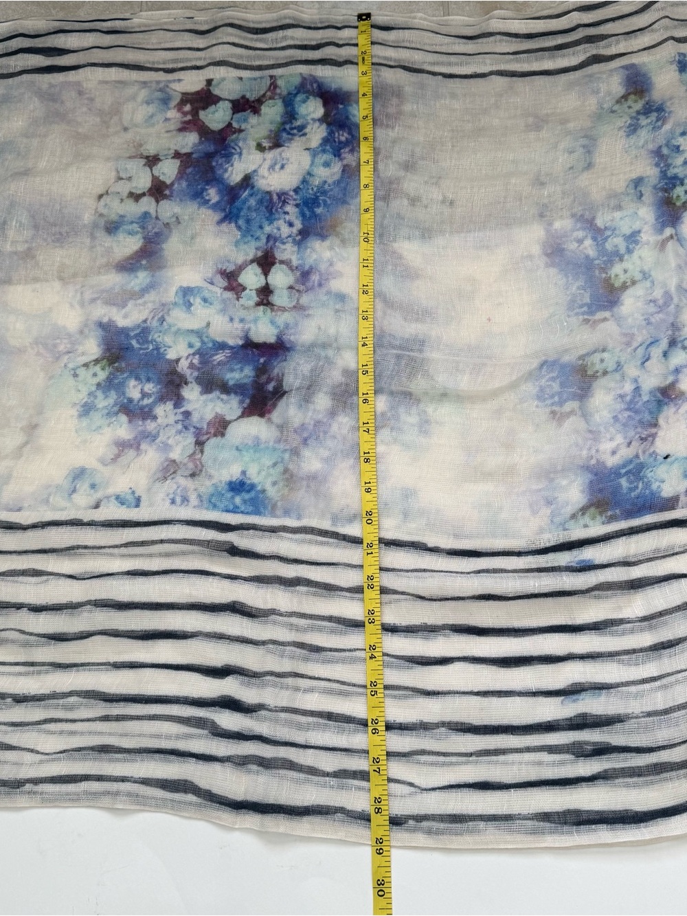 PASHMA Luxury Scarf Blue Floral Print - Silk Cashmere Linen Blend Size 70x30 - Picture 7 of 8